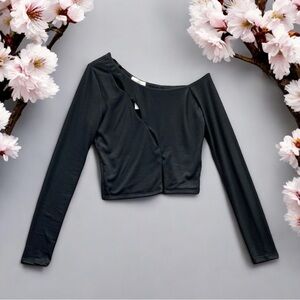 Attirance Womens Black Cropped Top Off The Shoulder Long Sleeve Size Medium